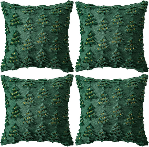 4 Pcs Christmas Throw Pillow Covers 18x18, Soft Faux Fur Pillow Cases Holiday Decorations, Fluffy Plush Accent Couch