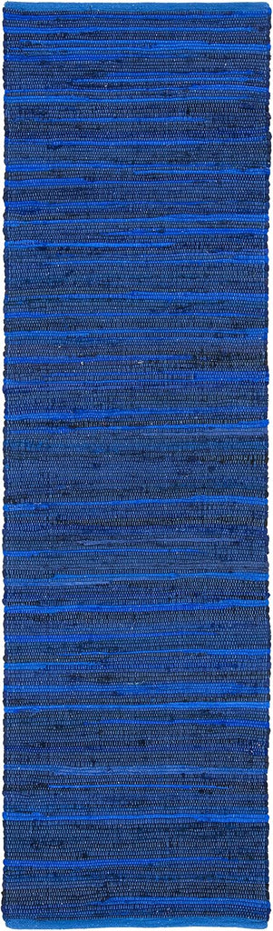 Rag Rug Collection Runner Rug - 2'3" x 11', Blue & Multi, Handmade Cotton, Boho Stripe Pattern, Ideal, Foyer
