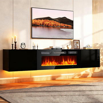 70'' Floating TV Stand, Modern Media Entertainment Center with 36" Electric Fireplace, TV Console Cabinet Wall