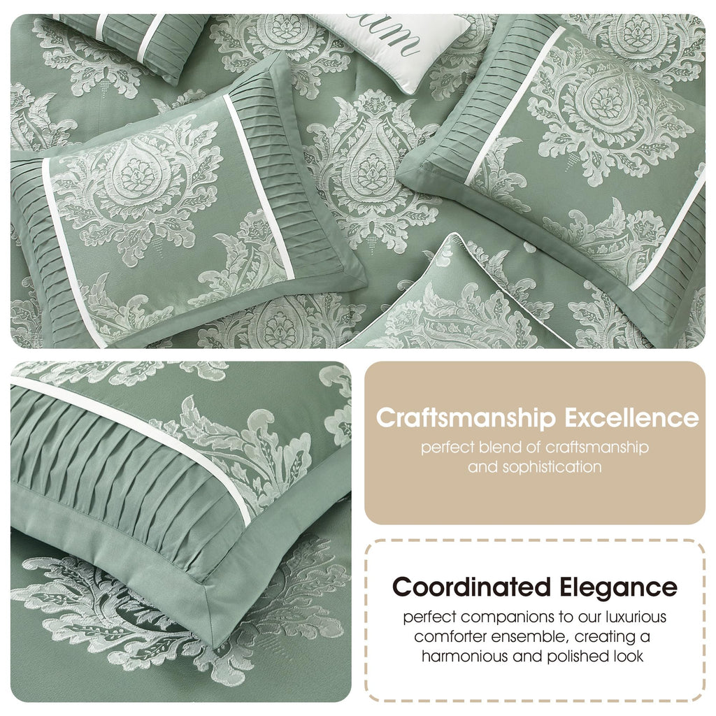 Sage 7PC Comforter Set, Jacquard with Matching Solid Piecework Bedding Set, All Season