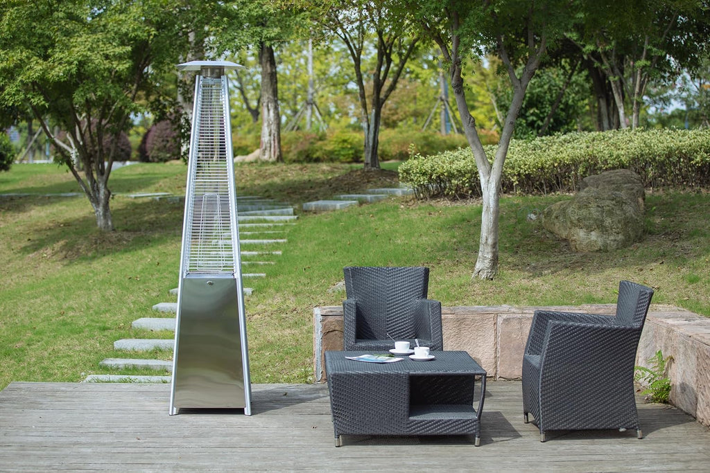 91" Tall Glass Tube Outdoor Patio Heater, 49000BTU, Stainless Steel, Wheels Included, Regulator and Hose Included