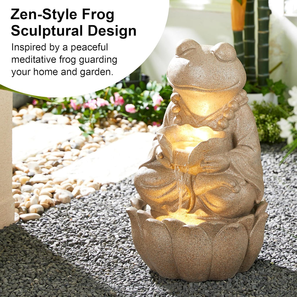 Outdoor Fountains and Waterfalls Zen-Style Frog Water Fountains with LED & Pump, Patio Water Fountain Yard Fountain 2