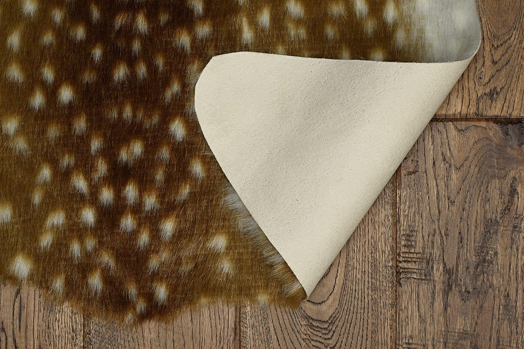 Faux Cow Hide Mini Scatter Size Antelope Print in Beige and White Polyester Hand Made 3'10" X 5' Area Rug