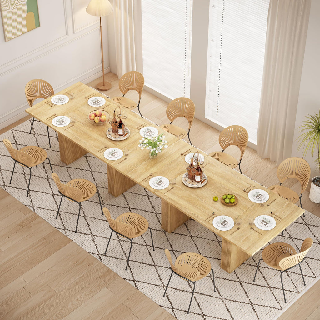 78 Inch Rectangular Dining Table for 6 to 10, Farmhouse Fluted Dining Kitchen Table, Modern Wood Long Dining Table