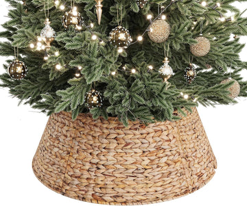 28 Inch Woven Rattan Christmas Tree Collar, 5-Piece Xmas Tree Skirt