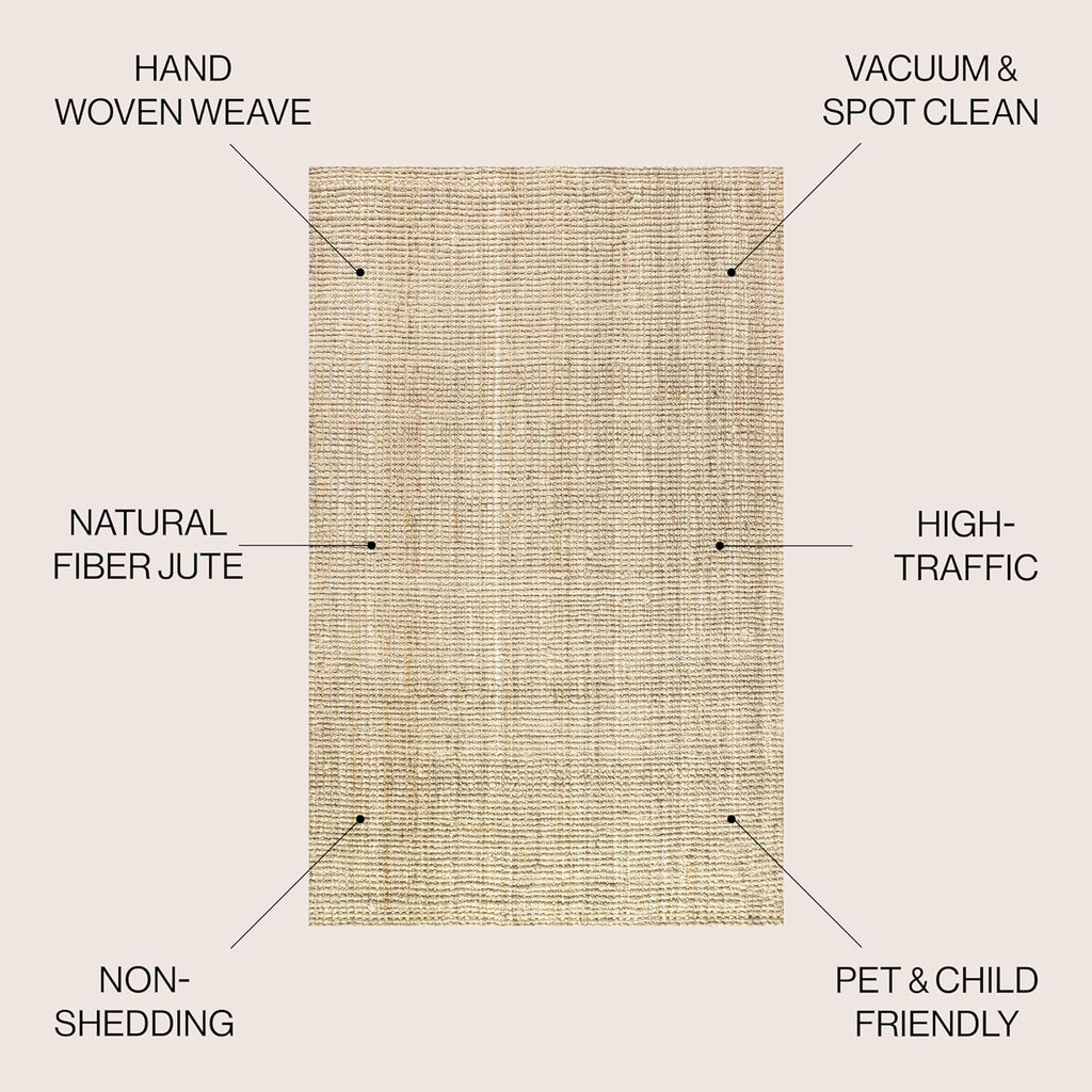 Hiro Hand Woven Chunky Jute Ivory Square Indoor Area Rug, Bohemian, Transitional, Easy-Cleaning, Pet Friendly