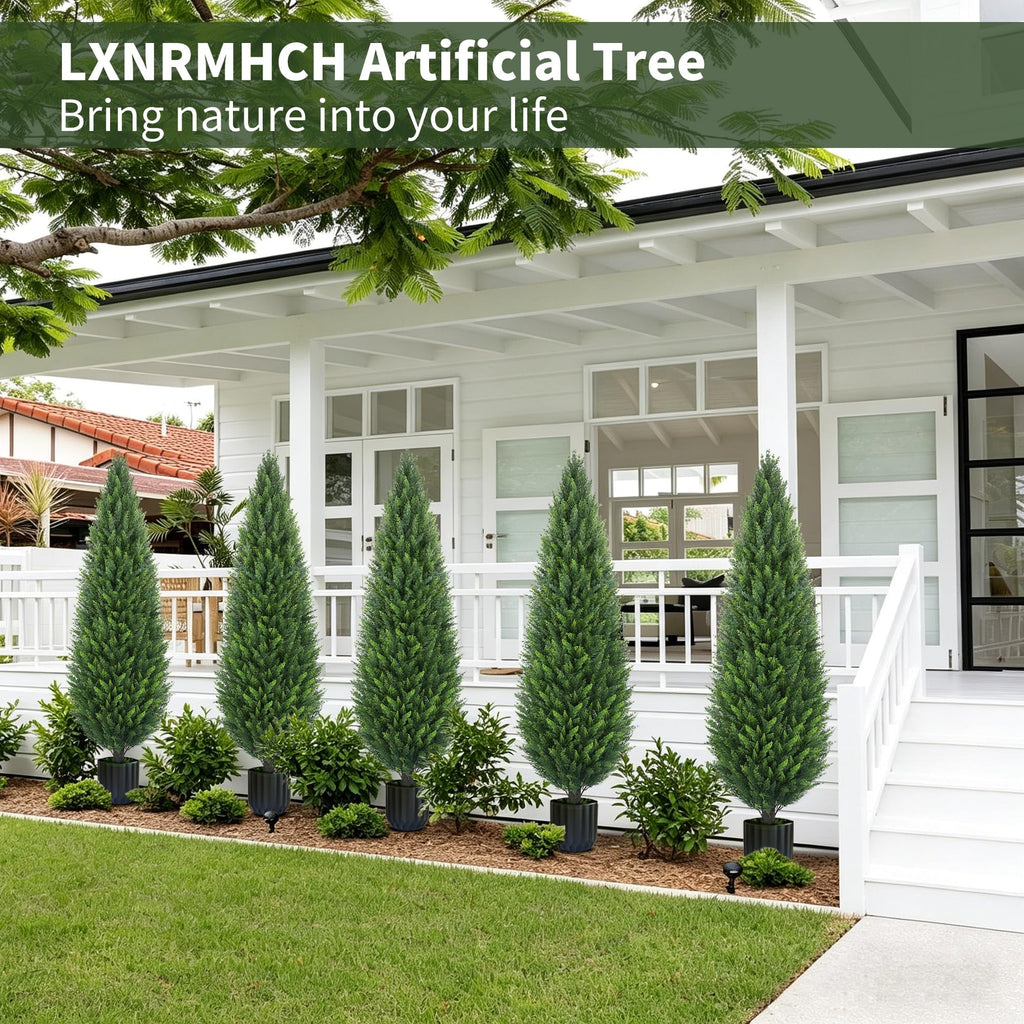 5FT Artificial Cedar Topiary Trees Set of 2 with Planters