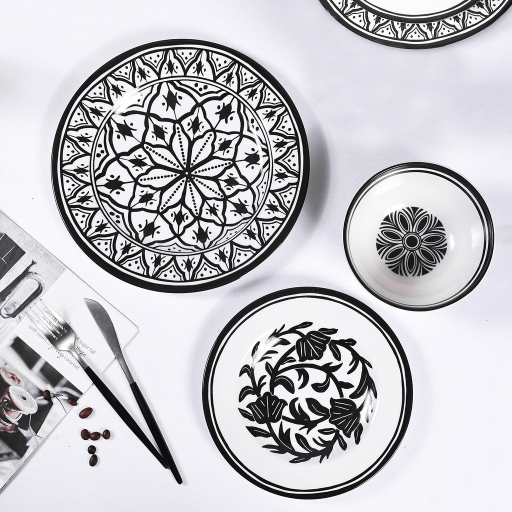 Melamine Dinnerware Sets-12pcs Melamine Plates and Bowls Set, Round