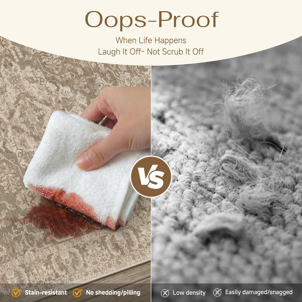 Taupe Vintage Distressed Washable Runner Rug