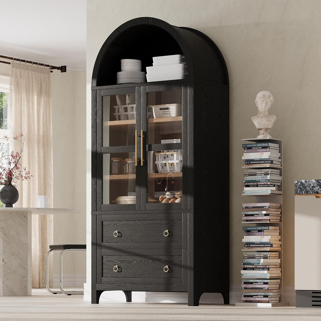 Arched Curio Cabinet with Glass Doors 4 Tier Display Cabinet with 2 Dr