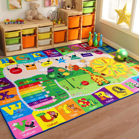 5x7 Playroom Rugs for Kids Washable, Educational and Fun Playmat with ABC Alphabet Animals Shapes Co