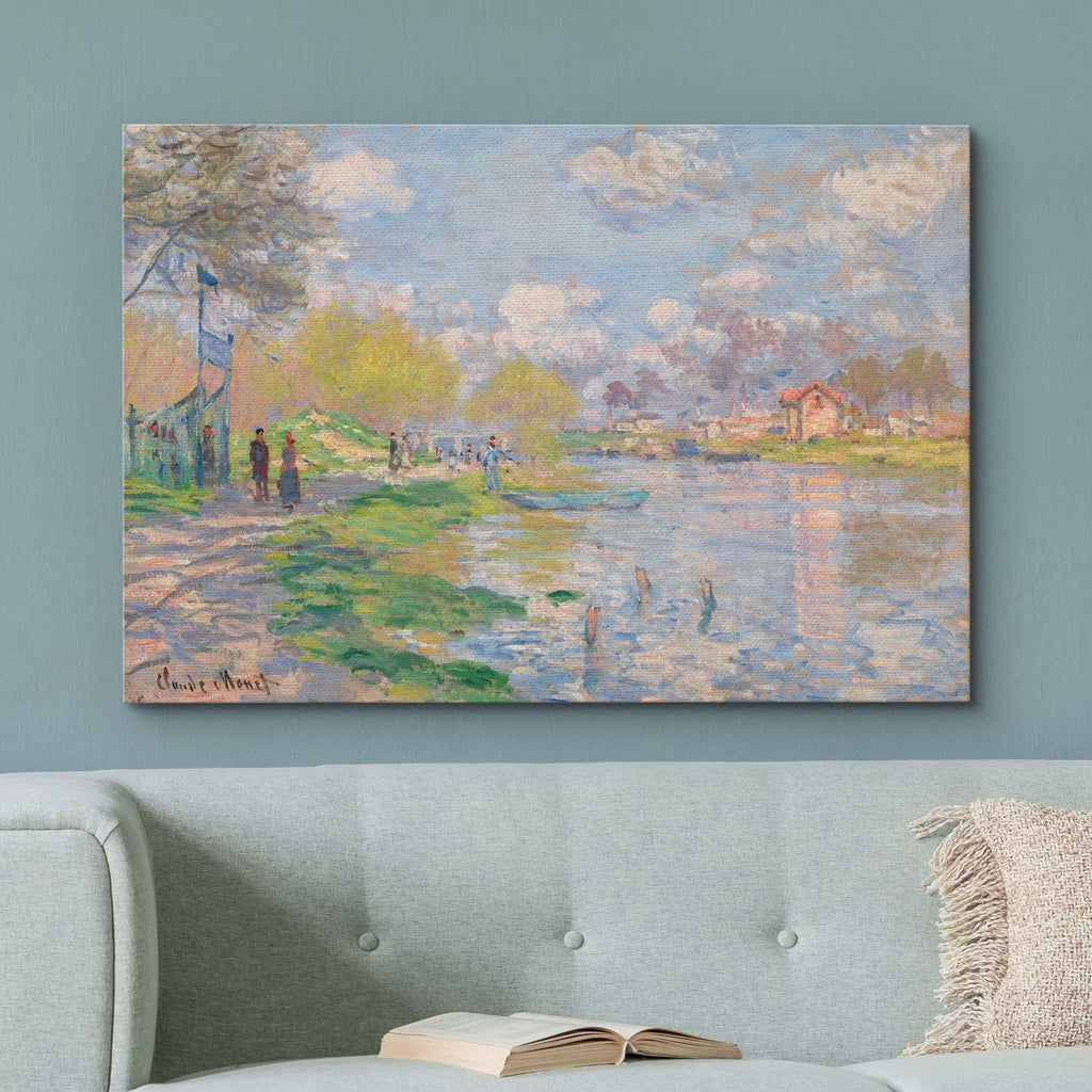 Canvas Print Wall Art Spring by The Seine by Claude Monet Historic Cultural Illustrations Impressionism Scenic