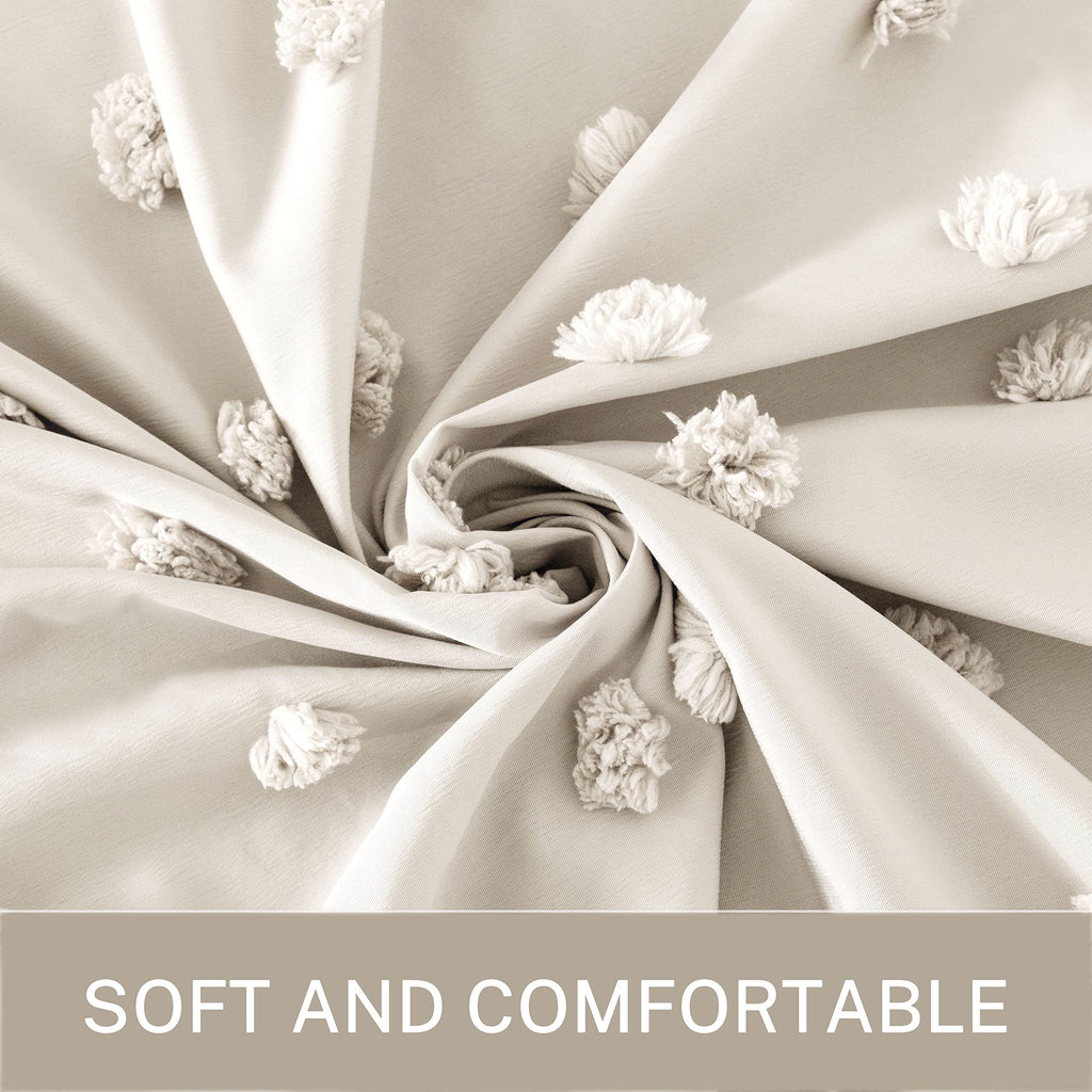Small Stall Boho Shower Curtain Woven Fabric Cute Beige Shower Curtain, 36 x 72 Tufted Pleat Floral Textured Modern