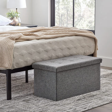 30 Inch Rectangle Storage Ottoman - Buttonless Tufted Ottoman -Foot Rest-Holds 330 lbs, Grey