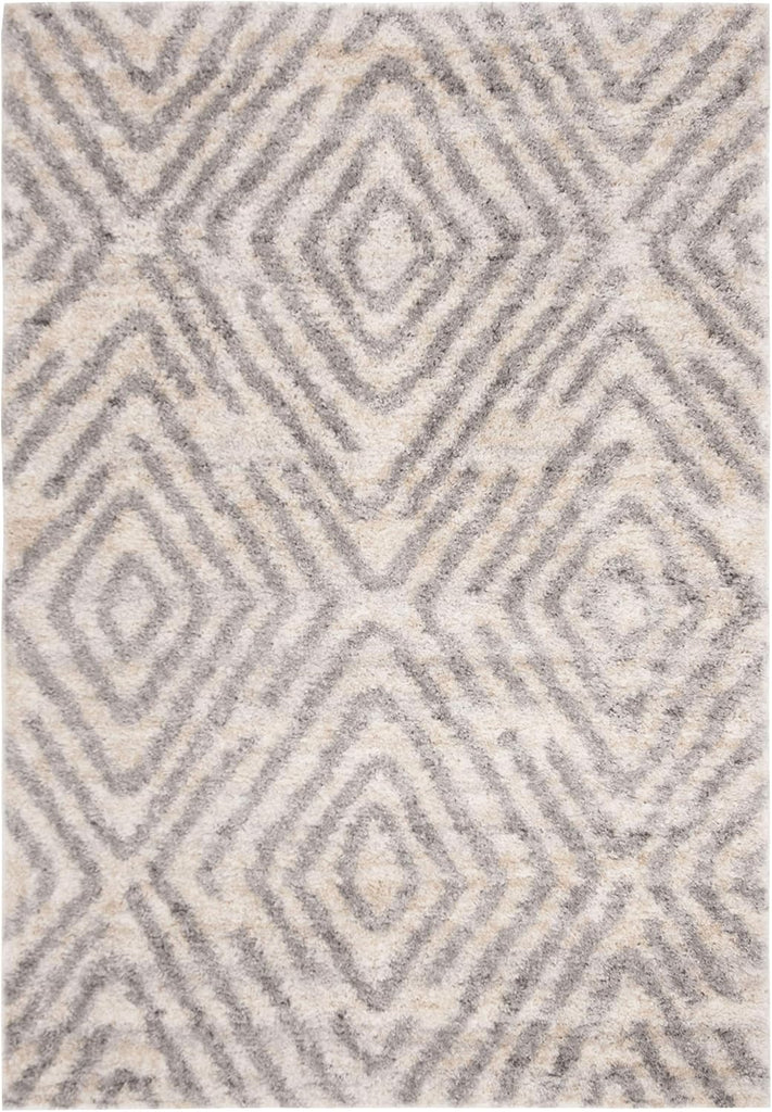 Berber Shag Collection Area Rug, Cream & Grey, Moroccan Design, Non-Shedding & Easy Care, 1.2-inch