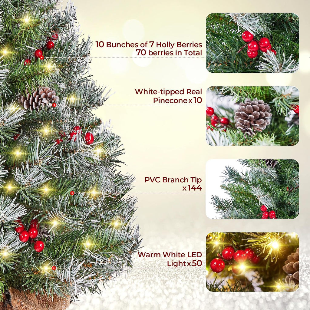 Set of 2 3ft Pre-Lit Tabletop Mini Christmas Trees with Berries