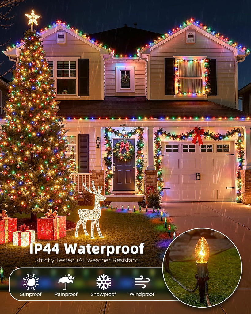 Christmas Pathway Lights Outdoor,25.7 Ft C9 Lights with 20 Multicolor Bulbs