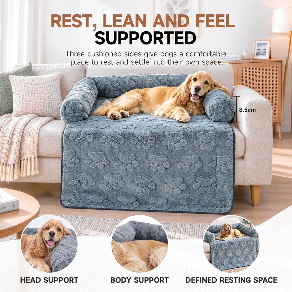 Dog Couch Bed for Small & Medium Dogs, Washable Sofa Mat with Bolsters