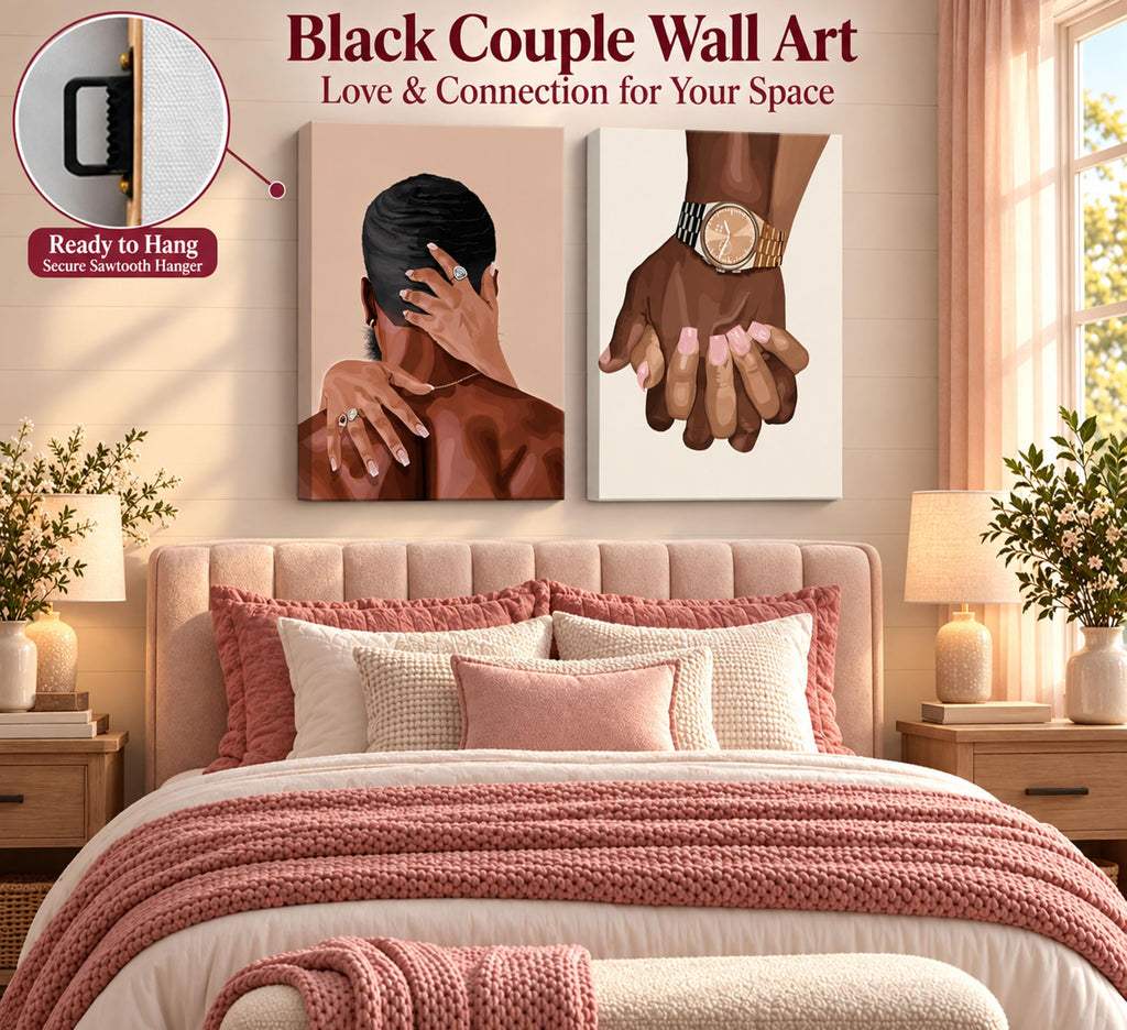 2 Pcs Afro Black Couple Canvas Wall Art 12x16in