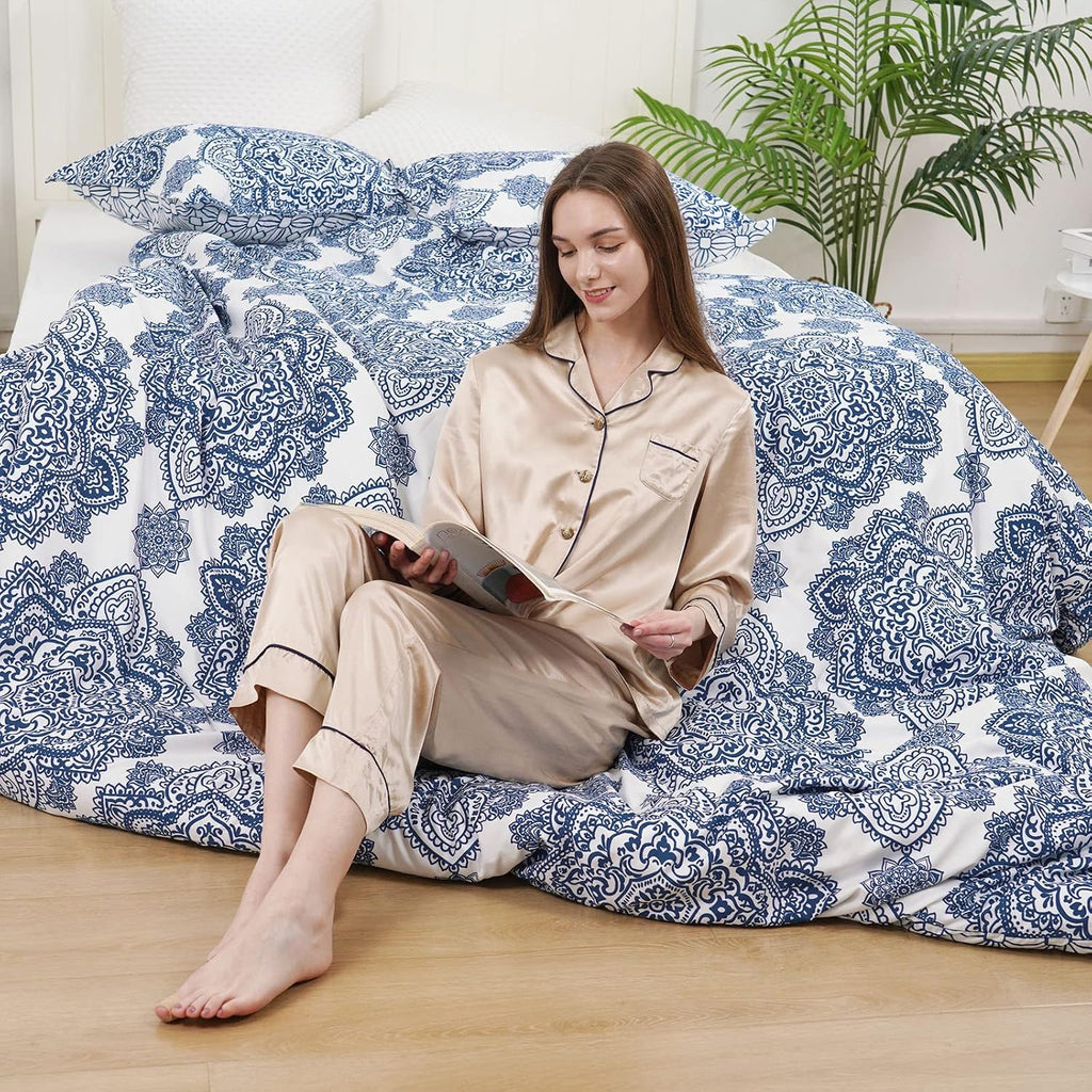 Ultra Soft Paisley Duvet Cover King, Printed Bedding Set 3 Pieces, Comfy Farmhouse Pattern Duvet Cover Set with 2