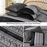 Dintszyayue Black Comforter Set Queen, 8 Pieces Boho Striped Bed in a Bag Soft Microfiber Bedding Set for All Season