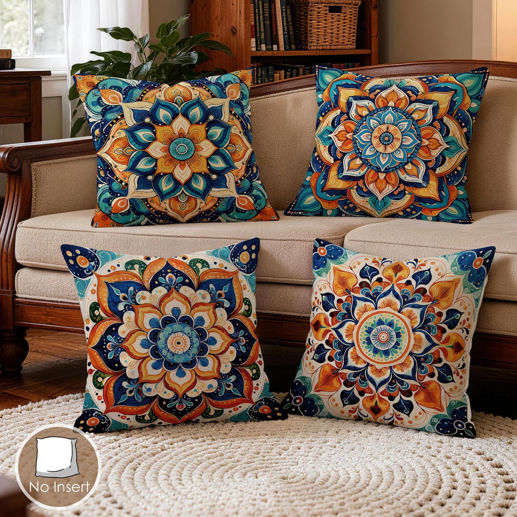 Boho Mandala Decorative Throw Pillow Covers 18 x 18 Inch Set of 4
