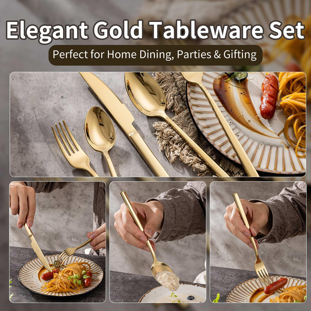 Gold Silverware Set for 4, 20-Piece 18/10 Stainless Steel Flatware