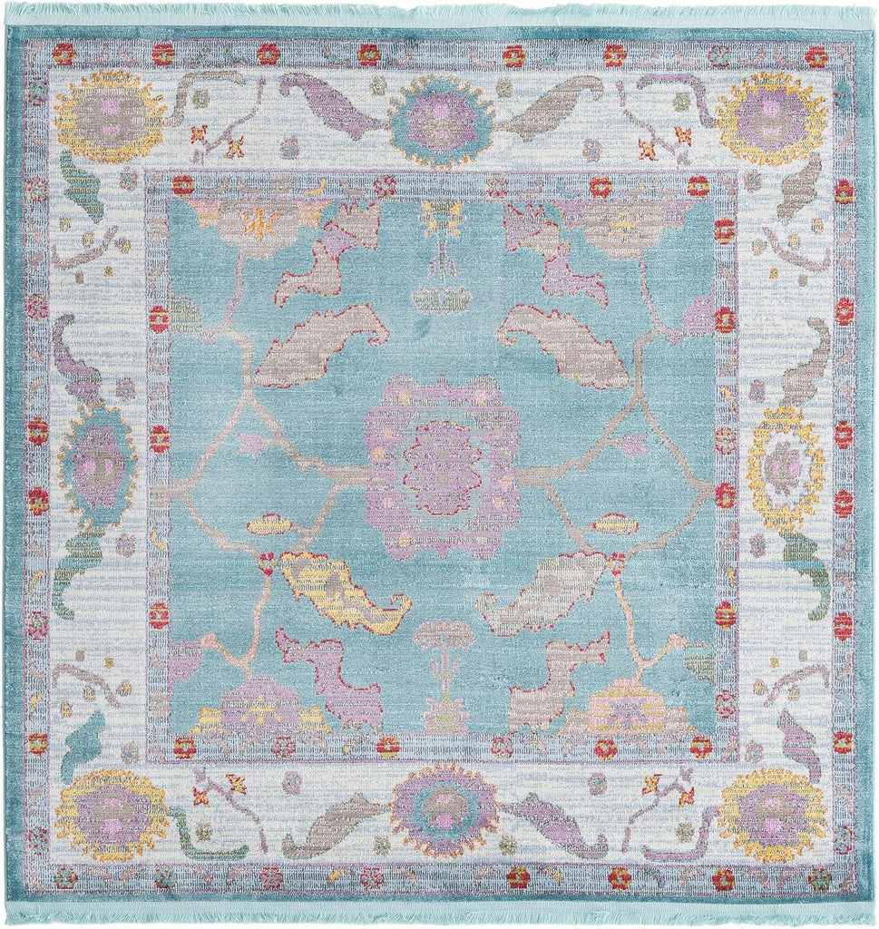 Paragon Rug - 5 Ft Square Aqua and Blue Easy-Clean Area Rug - Vintage Medallion Design s, Bedrooms, and Entryways