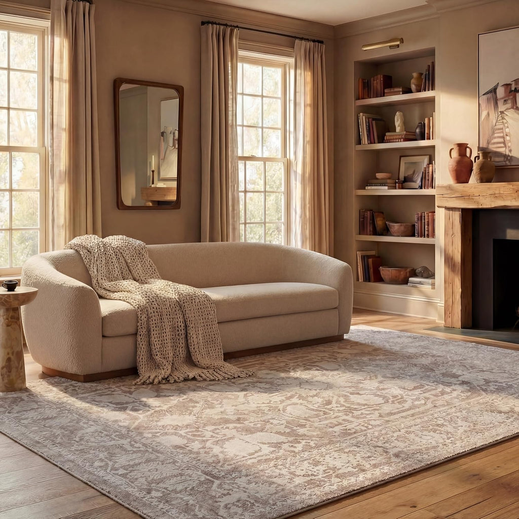 Area Rug 8x10 - Reflection - Large - Beige & Cream, Non-Shedding & Easy Cleaning