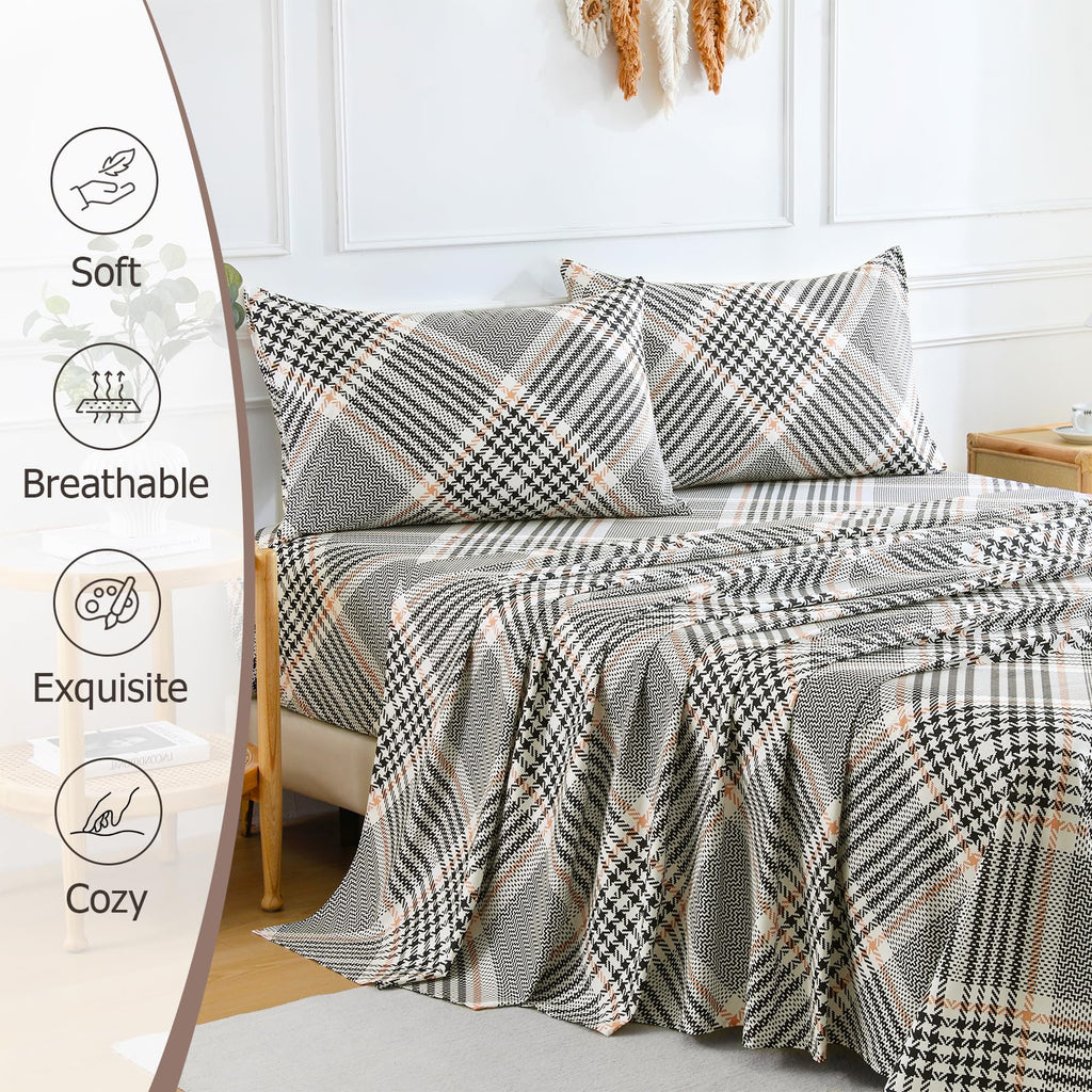 Floral Printed Sheet Set 4 Piece, Soft & Breathable Deep Pocket 16" Cooling Wrinkle Free Comforter Bed Set