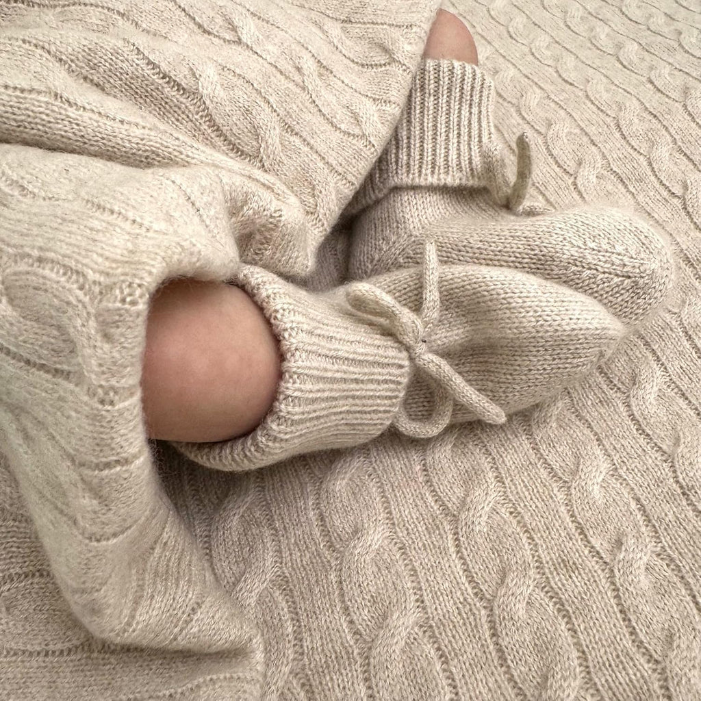 100% Cashmere Baby Blanket Gift Set Cable Knit 0 Brown Sugar