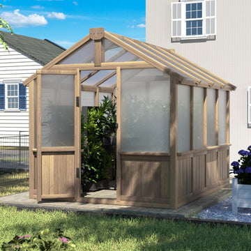 6x8 FT Greenhouse Kit for Outdoor, 6MM Thick Polycarbonate Panel Wooden Walk-in Green House with Lockable Door and
