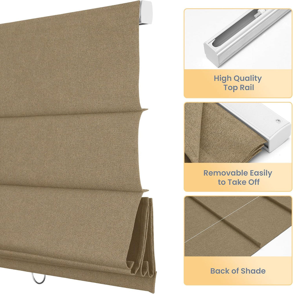 Blackout Roman Shades for Indoor Windows, Cordless Roman Blinds for Windows, Thermal Insulated Window Shades for Door