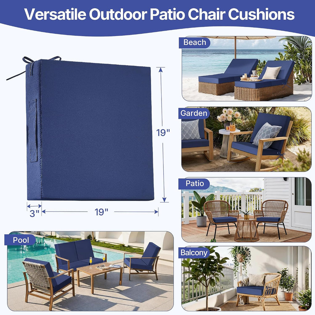 Outdoor Chair Cushions Set of 4 for Outdoor Patio Furniture, Waterproof Patio Seat Cushions with Handle & Ties, 3