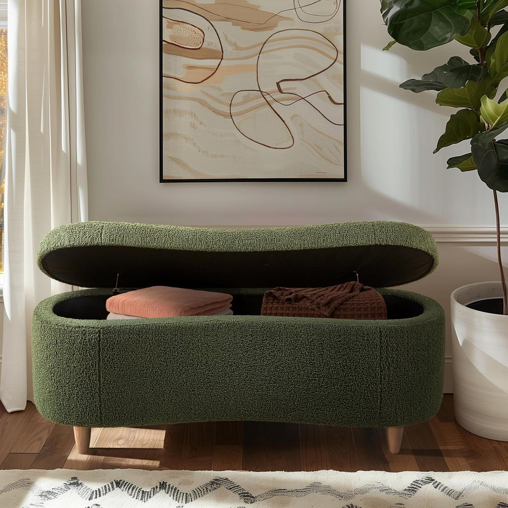 Bailey Boucle-Style Curved Storage Accent Bench