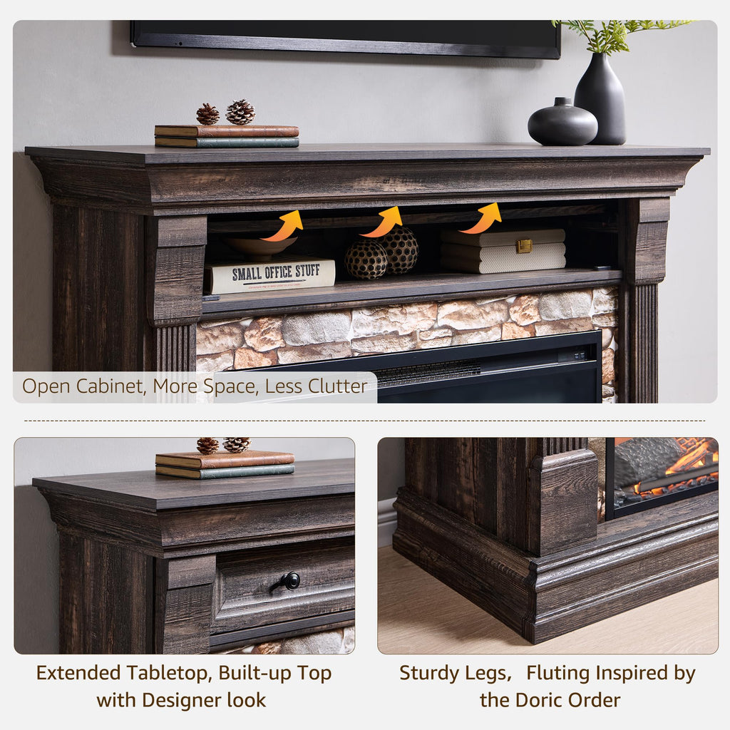 52" Farmhouse Electric with Mantel & Cabinet, 36" Freestanding Electric Fireplace Heater with Remote Control