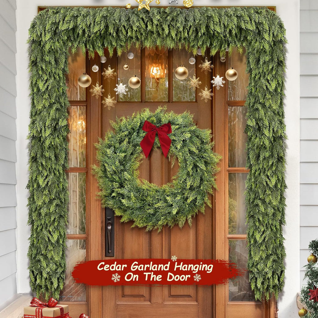 9FT Christmas Artificial Cedar Garland for Mantel