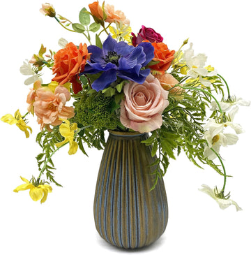 Artificial Faux Flowers in Vase, Silk Flower Arrangement Artificial Floral Centerpiece, Table Centerpieces Home Decor