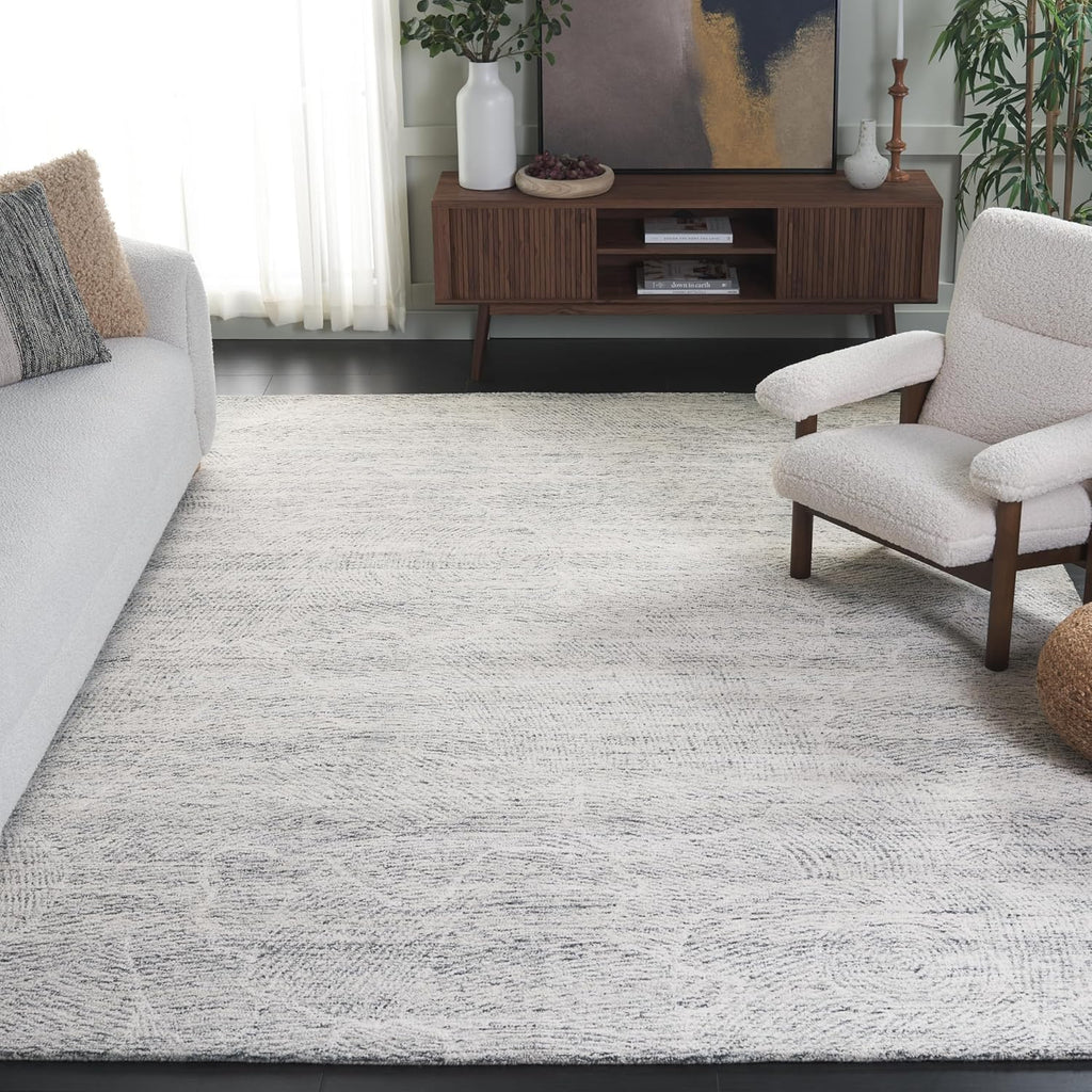 Metro 8' x 10' Dark GreyIvory Handmade Premium Wool Dining Area Rug