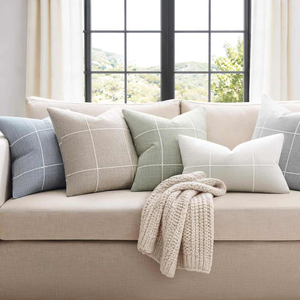 2 Packs Grid Embroidery Throw Pillow Covers 24x24in Off White