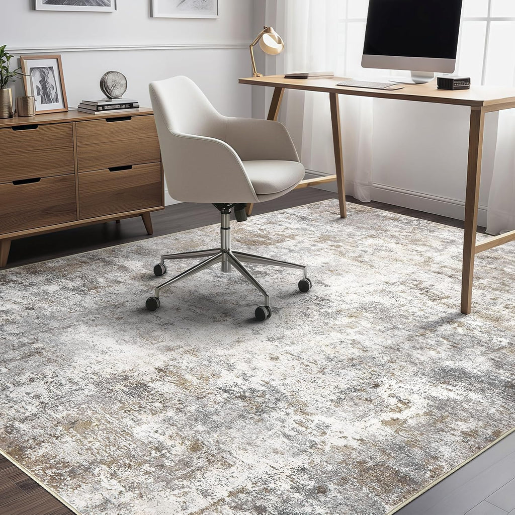 5x7 Area Rug Living Room Rugs - Washable Neutral Modern Abstract Soft Thin Large Rug Indoor Floor No Slip Rug Carpet