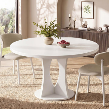 47.2-inch Round Dining Table, Kitchen Table for 4-6, Farmhouse Circle Dining Room Table, Space Saving Wood Kitchen &