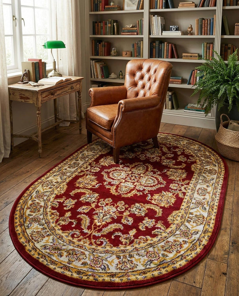 Aditi Collection Rug - Oval Red Medium-Pile Rug Perfect s, Large Dining Rooms, Open Floorplans