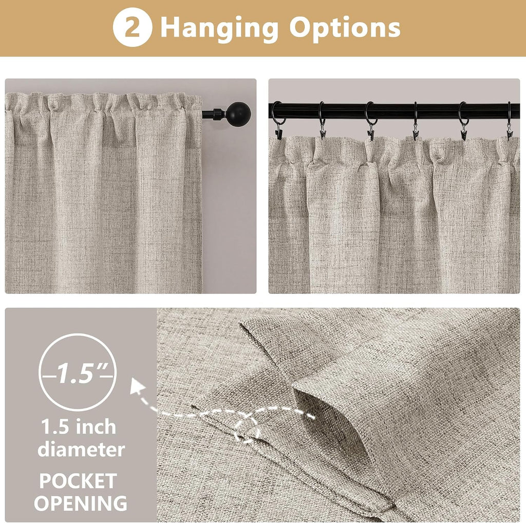 2 Panels Kitchen Curtains 36 Inch Length, Faux Linen Textured Small Cafe Window Curtain Over Sink, Light Filtering