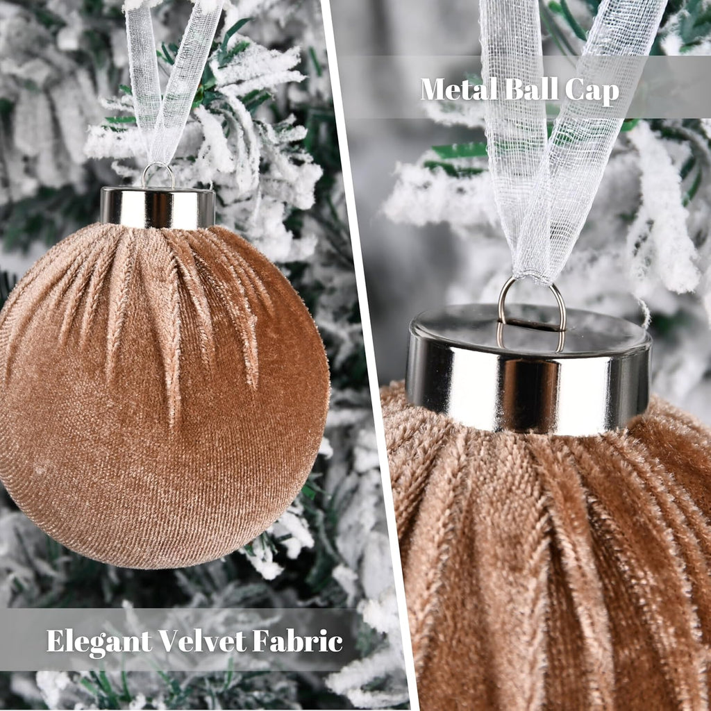Brown Velvet Christmas Tree Ornaments - Shatterproof Christmas Balls for Xmas Trees Decorations - Multicolor - Set of 15