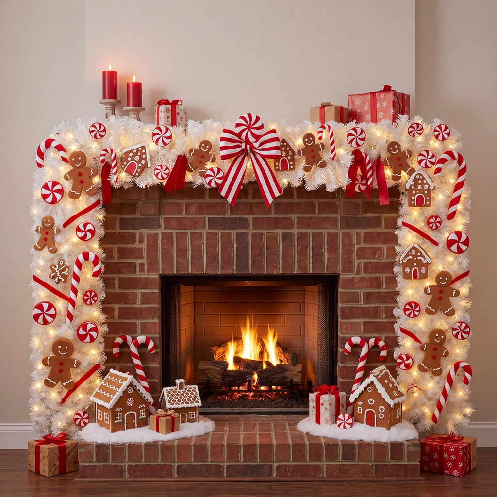 6.56 ft Gingerbread Christmas Garland for Front Door with Light