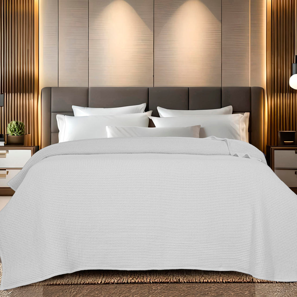 100% Cotton Waffle Weave Blanket, Twin Size 60 x 90 Inches, 300 GSM Lightweight Breathable Cooling Bed Blanket for