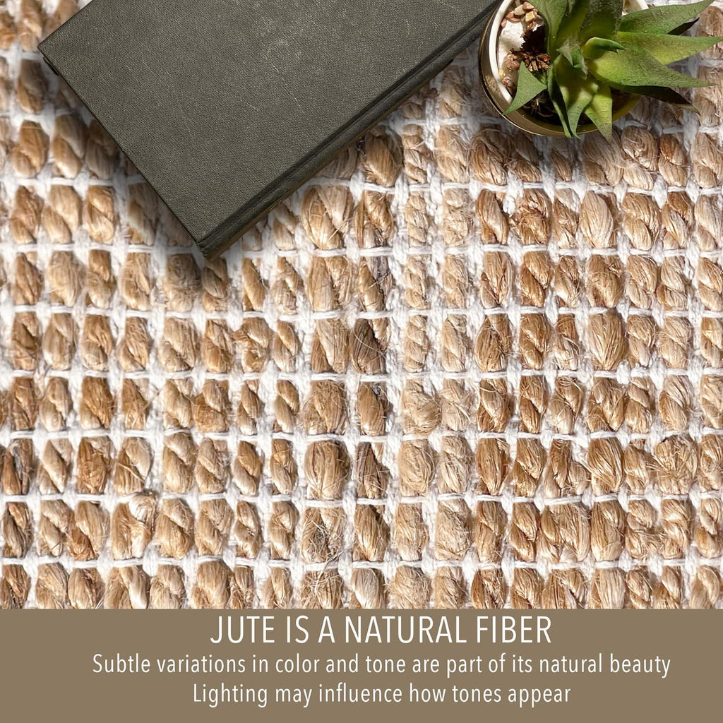 2x3 Jute Cotton Hand Woven Rug | Braided Doormat, Boho, Rustic, Natural Jute/Ivory | Farmhouse Vintage Area Rugs, and