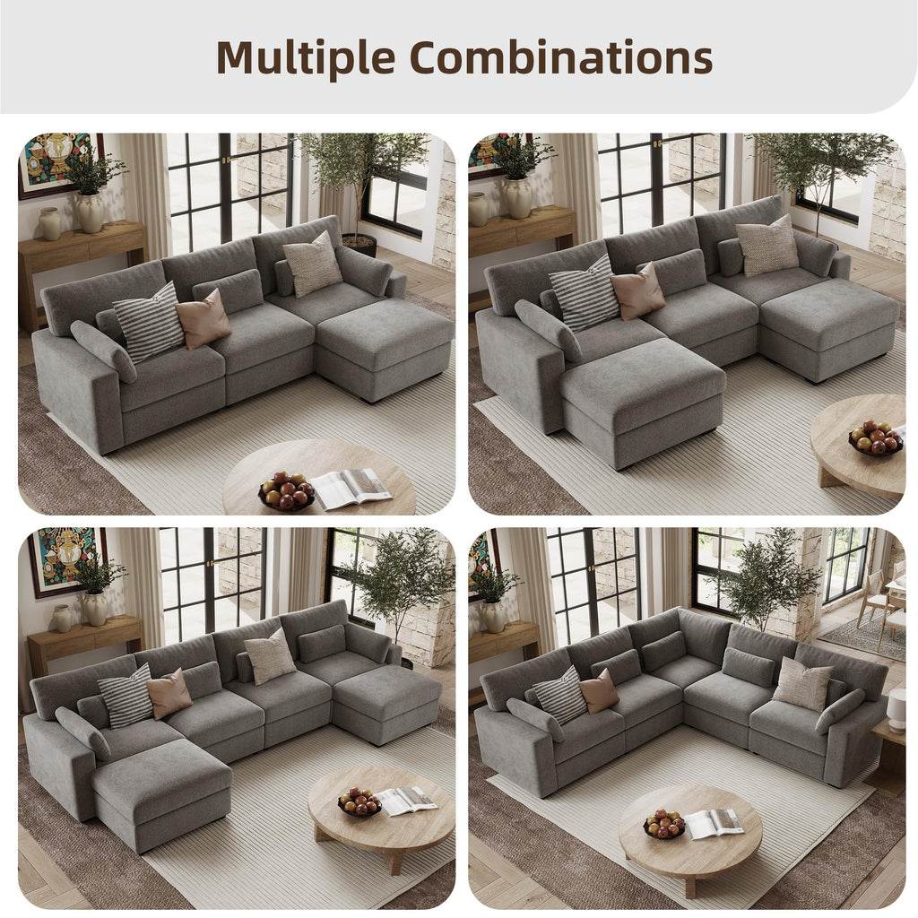 109.1'' Modular Sectional Sofa, L Shaped Oversized Extra Deep Couches, 5-Seat Chenille Couch with Wooden Legs