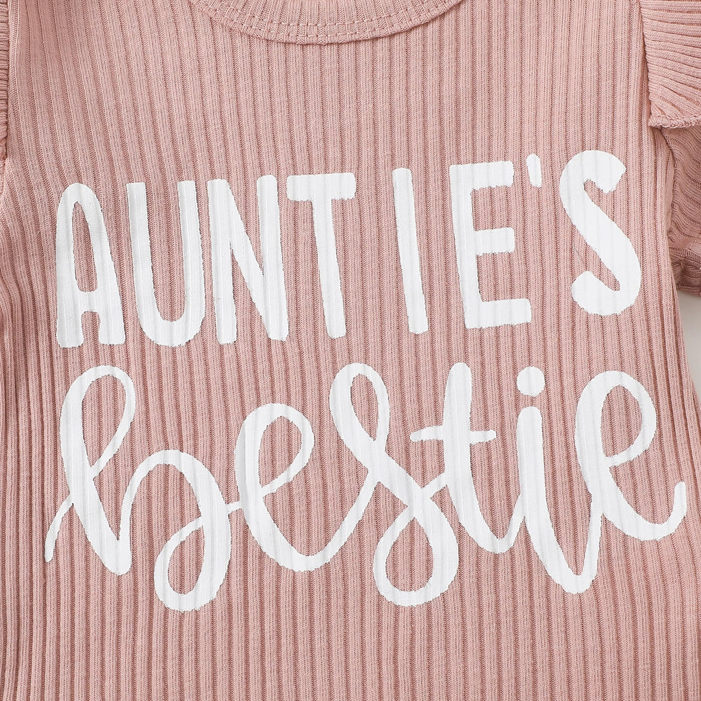 Aunties Bestie Baby Girl Clothes Aunt Saying Letter Romper Tiered Ruffle Daisy Skirt Skort Newborn Coming Home Outfit